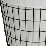 White Fabric Lined Metal Laundry Type Basket With Handle