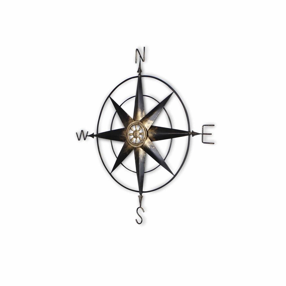 39" Black Rustic Compass Metal Wall Decor - Homeroots - Flyclothing LLC
