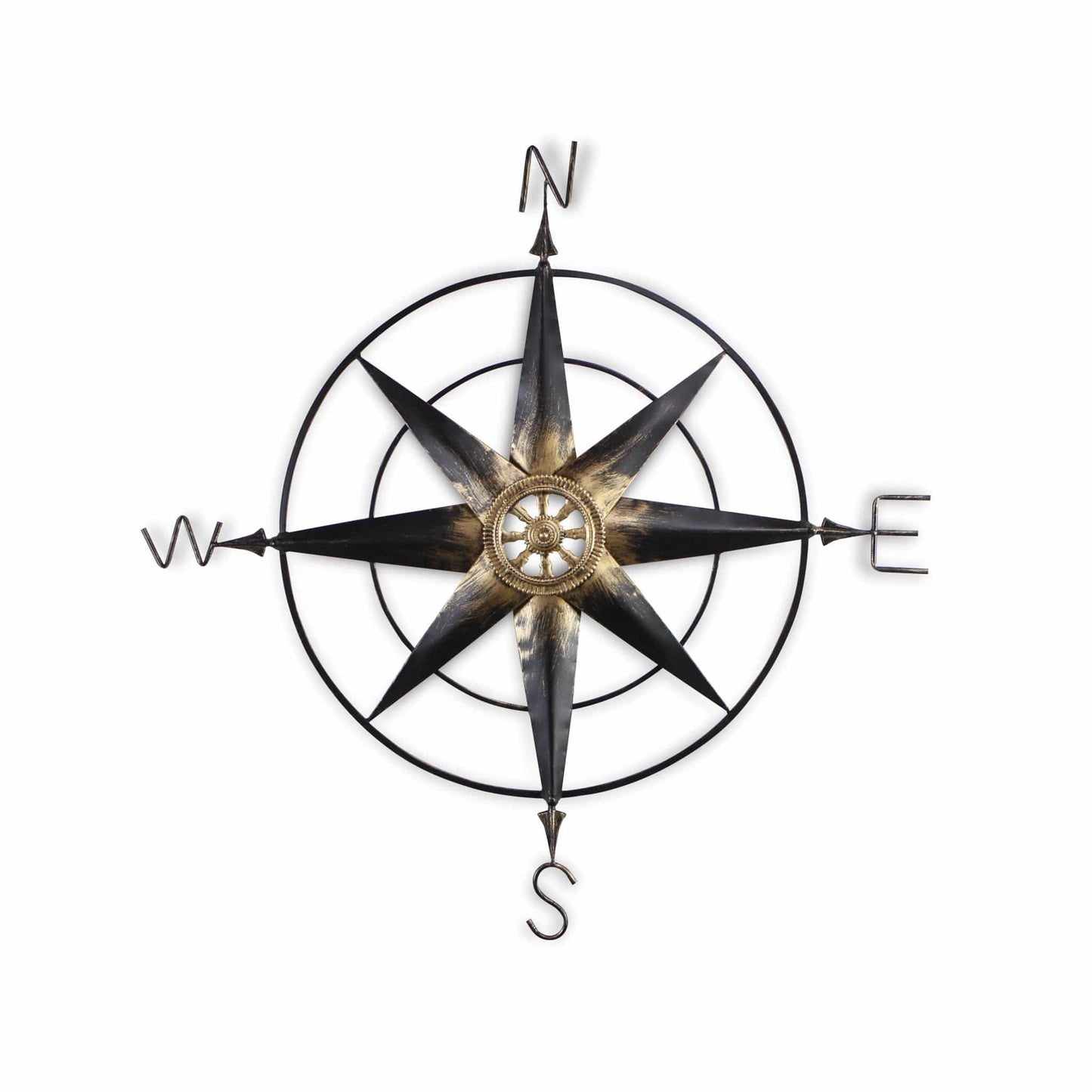 39" Black Rustic Compass Metal Wall Decor - Homeroots - Flyclothing LLC