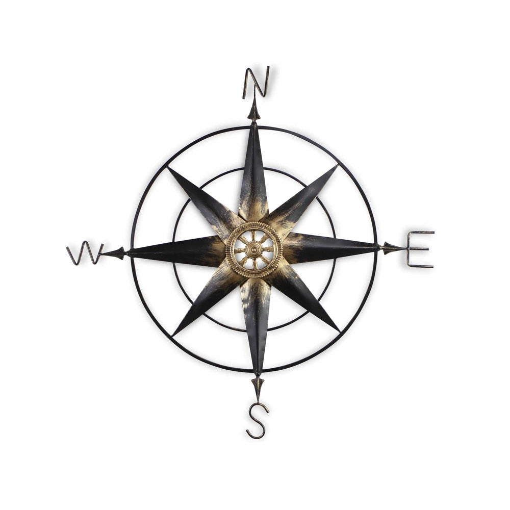 39" Black Rustic Compass Metal Wall Decor - Homeroots
