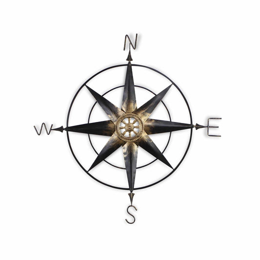 39" Black Rustic Compass Metal Wall Decor - Homeroots
