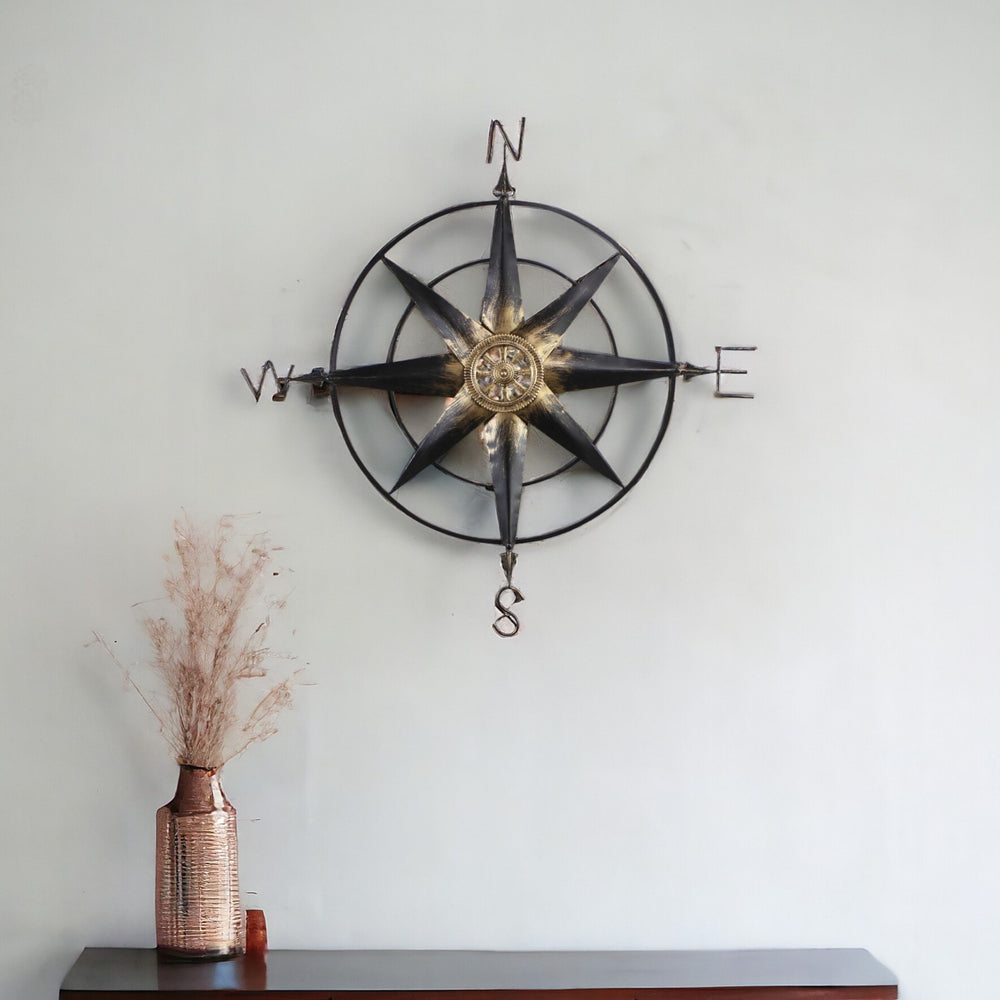 39" Black Rustic Compass Metal Wall Decor - Homeroots - Flyclothing LLC