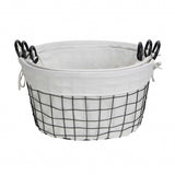 Set Of Three Black Oval Wire Baskets with White Fabric Liners and Handles - Homeroots - Flyclothing LLC