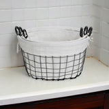 Set Of Three Black Oval Wire Baskets with White Fabric Liners and Handles - Homeroots
