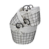 Set Of Three Black Oval Wire Baskets with White Fabric Liners and Handles - Homeroots