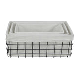 Set Of 3 Rectangular White Lined And Metal Wire Baskets - Homeroots