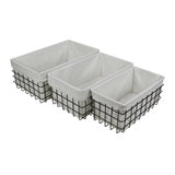 Set Of 3 Rectangular White Lined And Metal Wire Baskets - Homeroots
