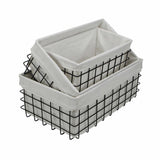 Set Of 3 Rectangular White Lined And Metal Wire Baskets - Homeroots