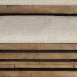 Set of Two Brown Wood Slat and Upholstery Storage Benches With Flip Top - Homeroots - Flyclothing LLC