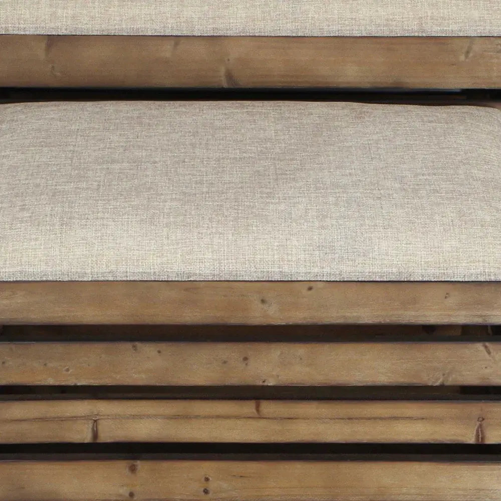 Set of Two Brown Wood Slat and Upholstery Storage Benches With Flip Top - Homeroots - Flyclothing LLC