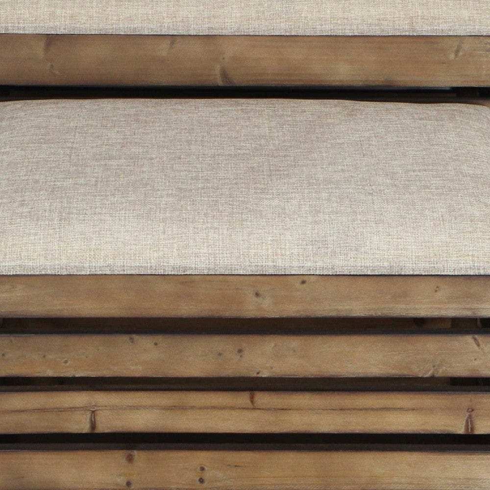 Set of Two Brown Wood Slat and Upholstery Storage Benches With Flip Top - Homeroots - Flyclothing LLC