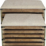 Set of Two Brown Wood Slat and Upholstery Storage Benches With Flip Top - Homeroots - Flyclothing LLC