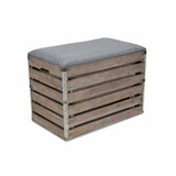 Set Of 2 Rectangular Gray Linen Fabric And Wood Slats Storage Benches - Homeroots - Flyclothing LLC