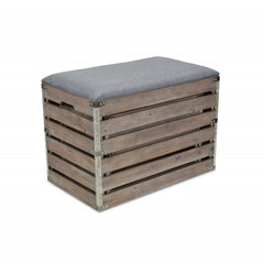 Set Of 2 Rectangular Gray Linen Fabric And Wood Slats Storage Benches - Homeroots