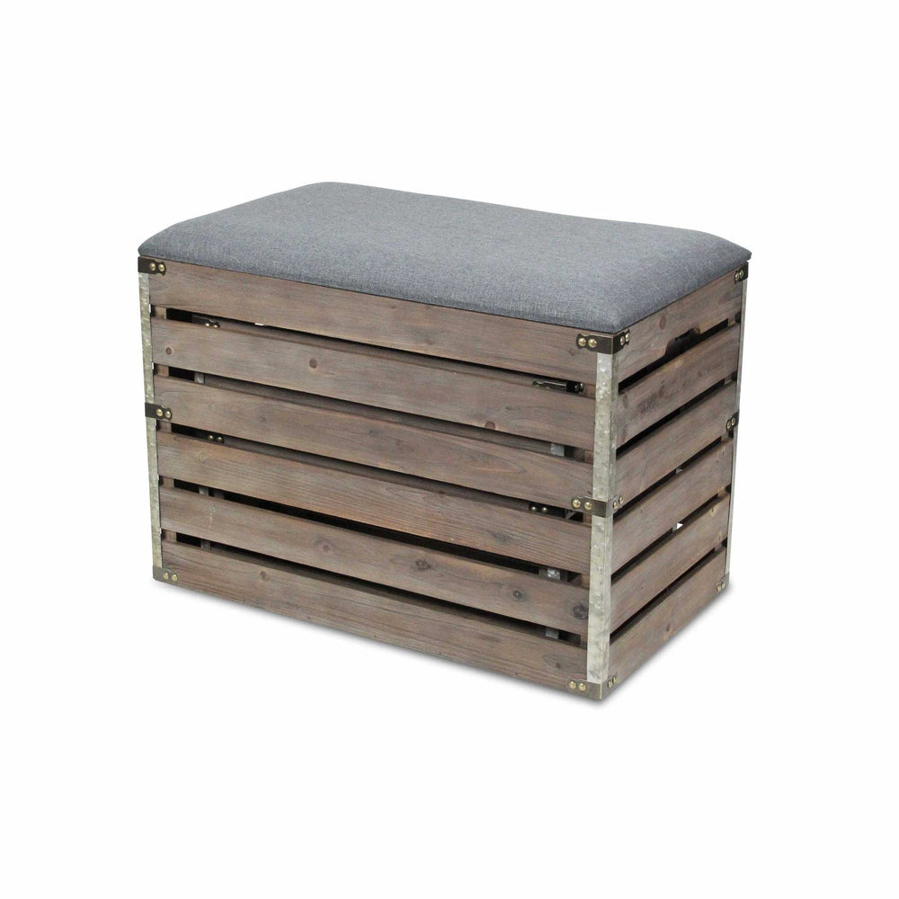 Set Of 2 Rectangular Gray Linen Fabric And Wood Slats Storage Benches - Homeroots - Flyclothing LLC