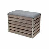 Set Of 2 Rectangular Gray Linen Fabric And Wood Slats Storage Benches - Homeroots - Flyclothing LLC