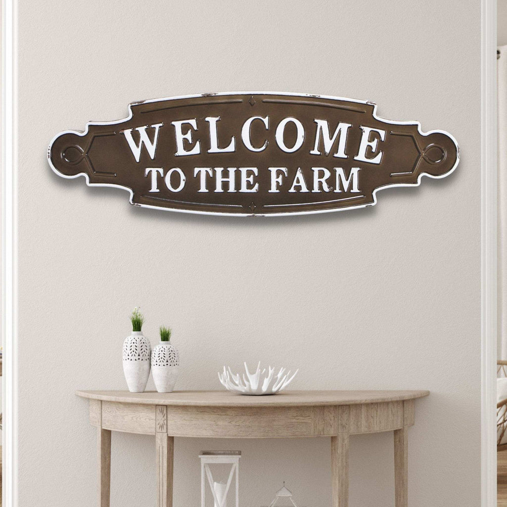 Welcome To The Farm Lacquered Black And White Metal Wall Art - Homeroots - Flyclothing LLC