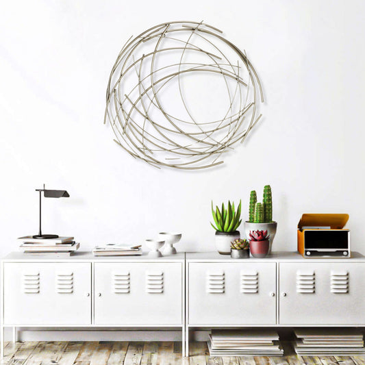 26" Silver Metal Abstract Round Hanging Wall Art Decor - Homeroots