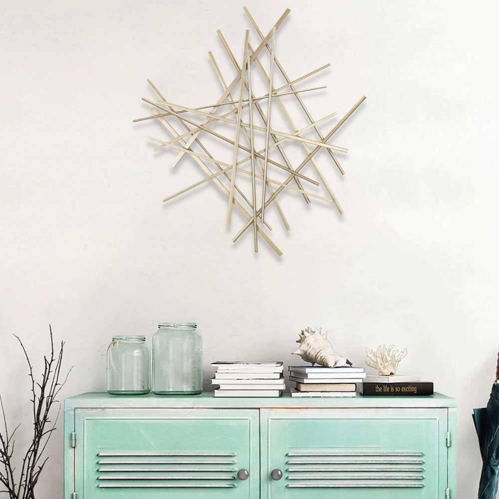 Gold Metal Abstract Linear Strips Wall Art Decor - Homeroots - Flyclothing LLC