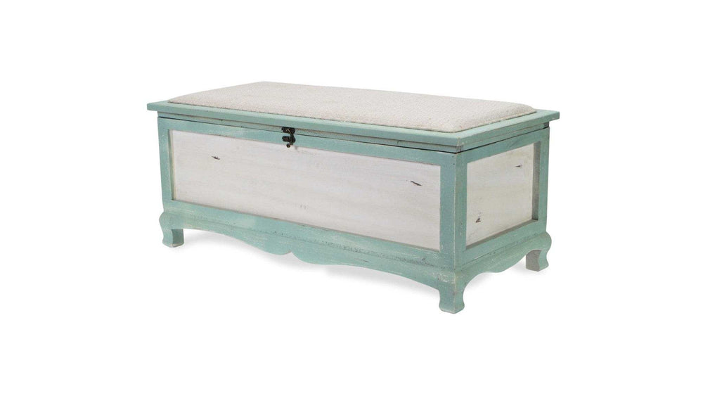 Rectangular Green Wooden With Seat Cushion And Inside Storage Bench - Homeroots - Flyclothing LLC