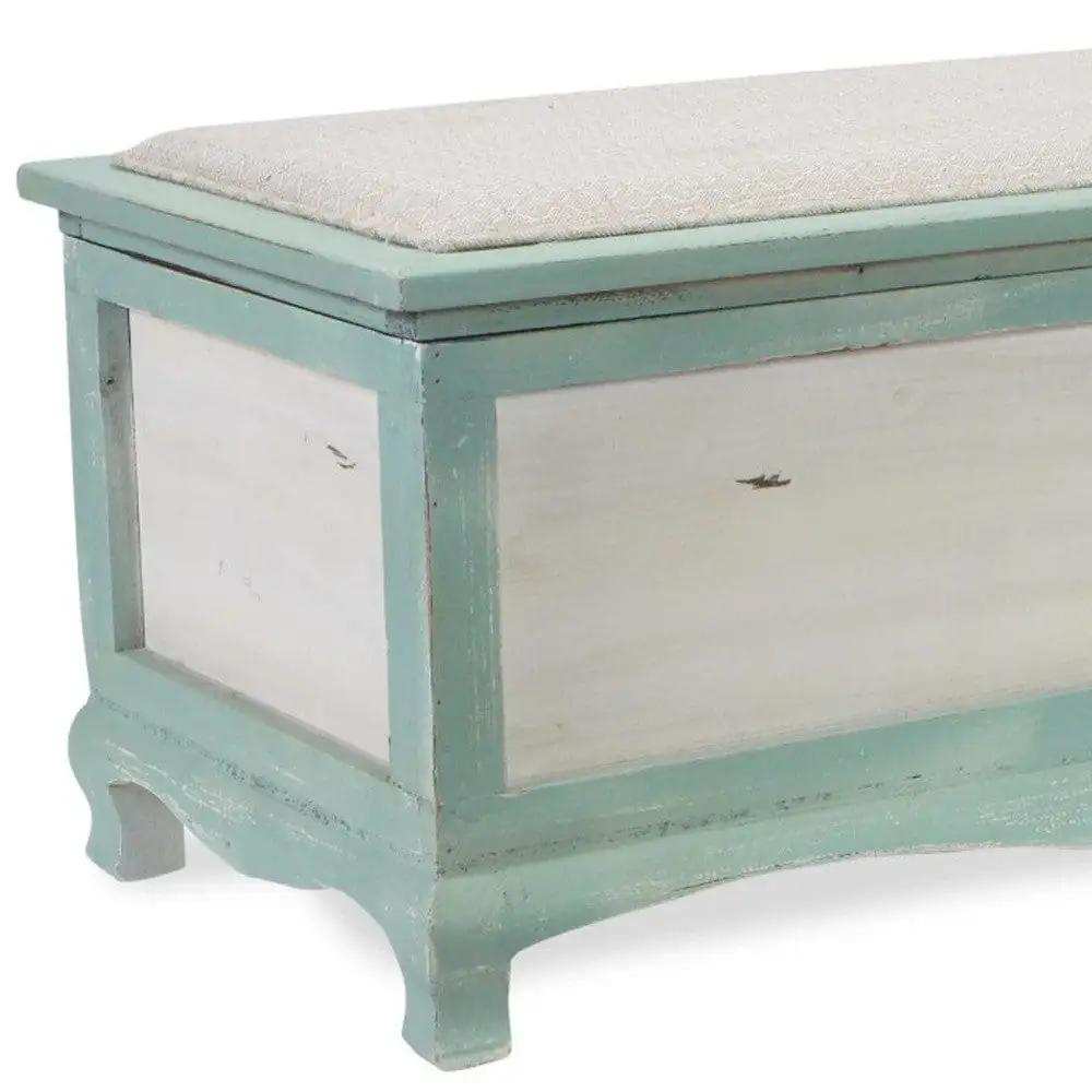 Rectangular Green Wooden With Seat Cushion And Inside Storage Bench - Homeroots - Flyclothing LLC