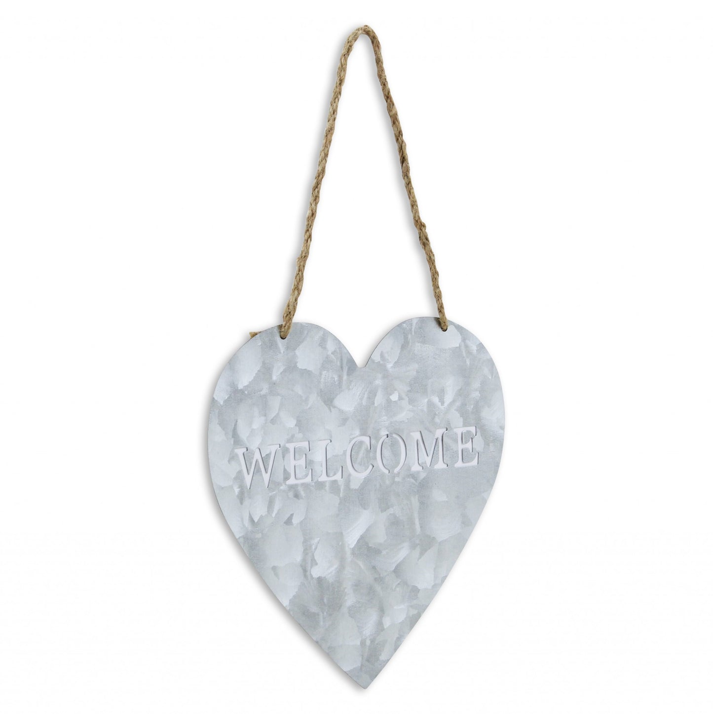 10" Gray Galvanized Metal Heart Shaped Welcome Wall Decor - Homeroots - Flyclothing LLC