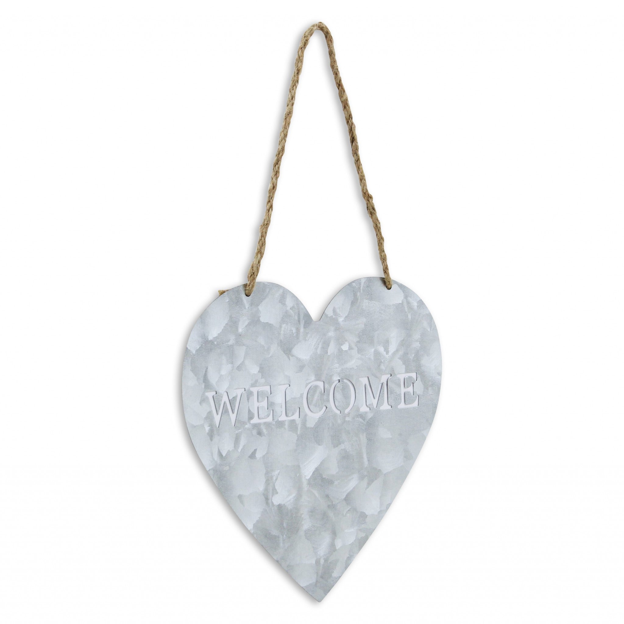 10" Gray Galvanized Metal Heart Shaped Welcome Wall Decor - Homeroots - Flyclothing LLC