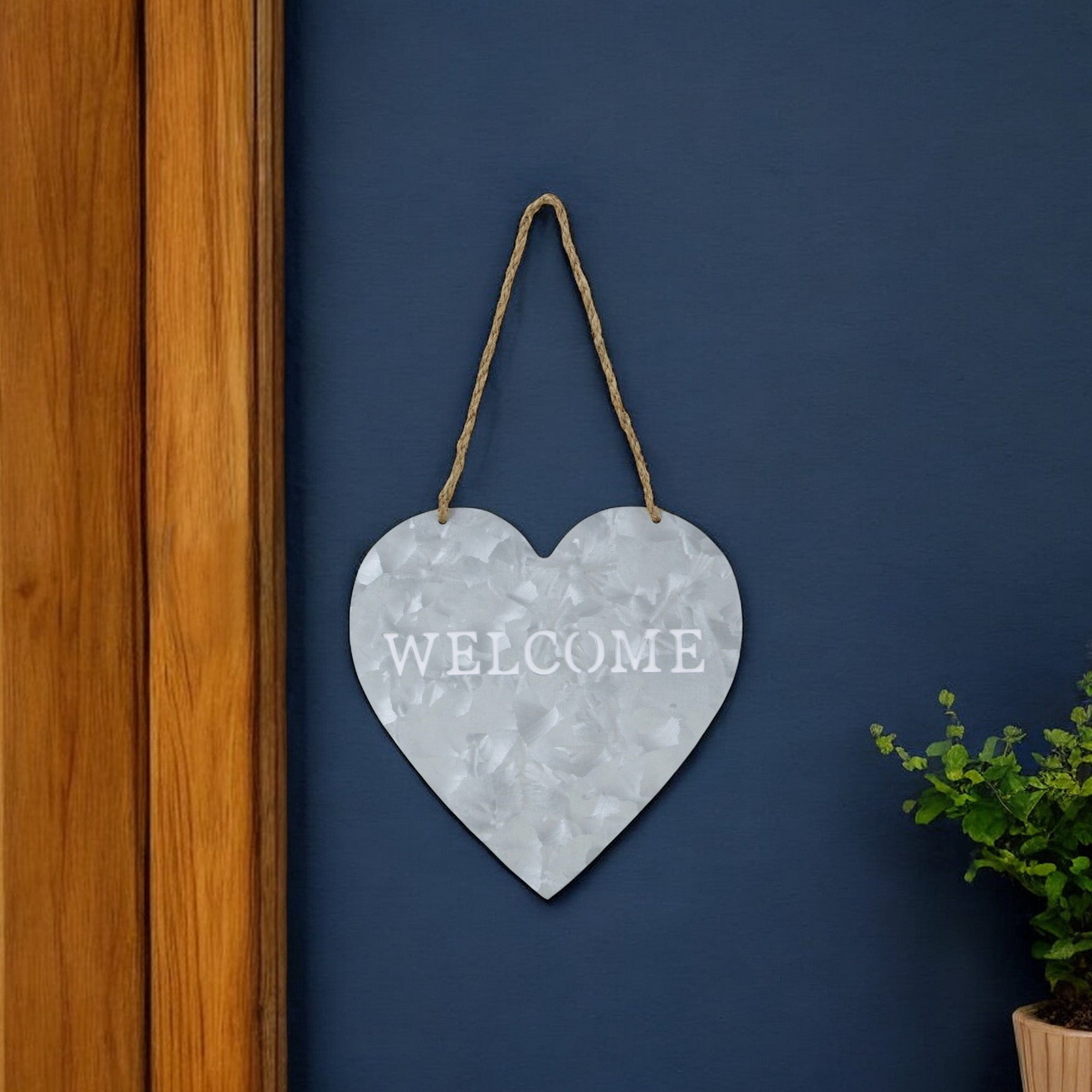 10" Gray Galvanized Metal Heart Shaped Welcome Wall Decor - Homeroots - Flyclothing LLC
