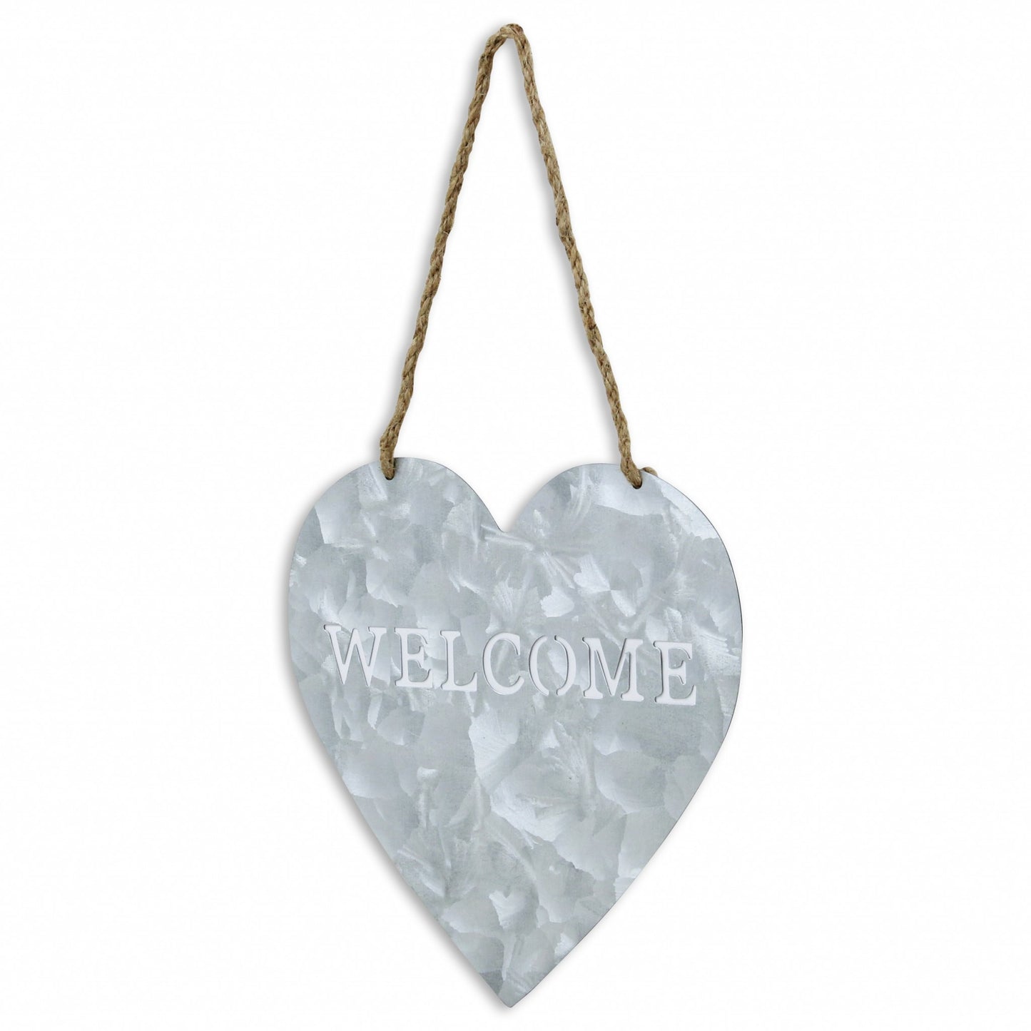 10" Gray Galvanized Metal Heart Shaped Welcome Wall Decor - Homeroots - Flyclothing LLC