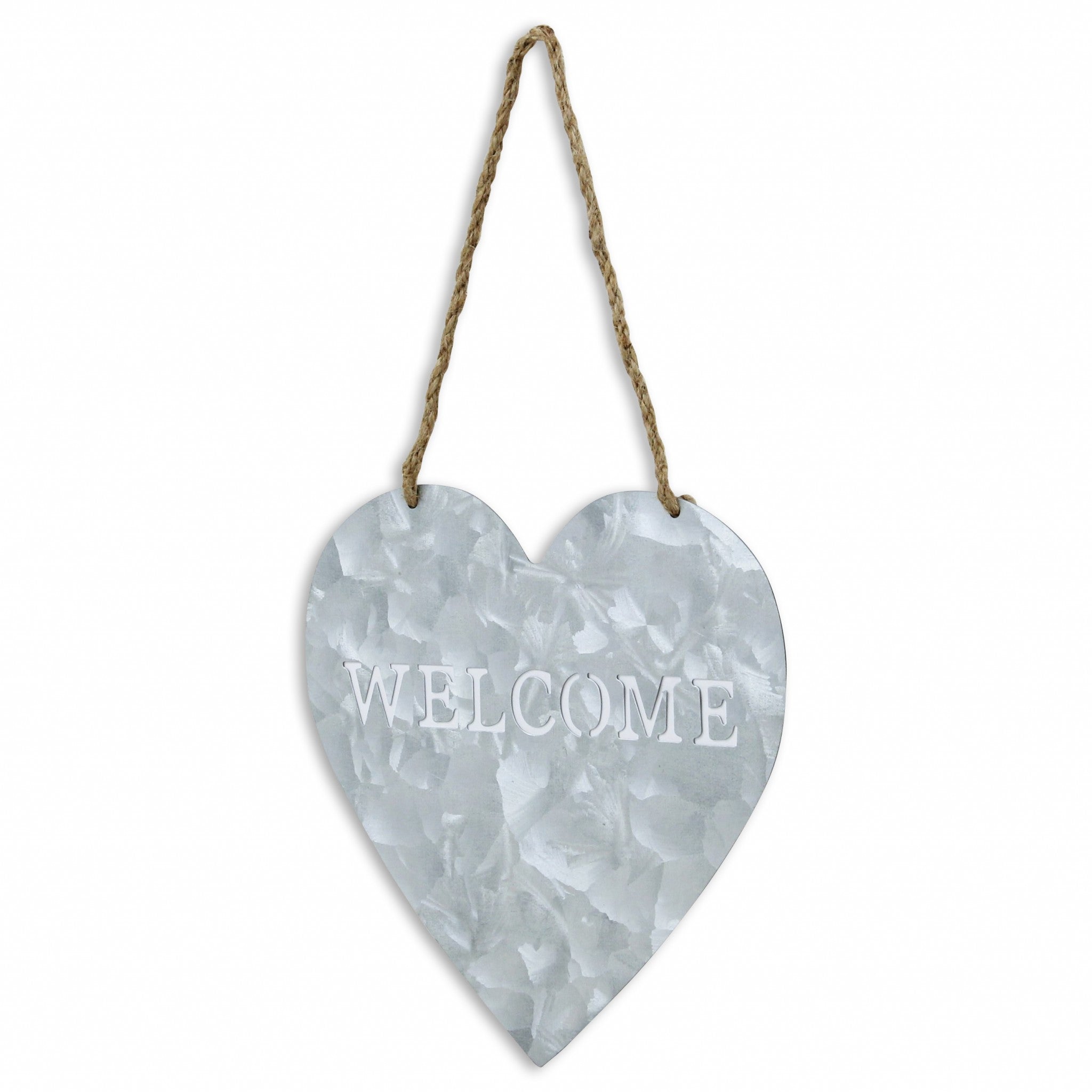 10" Gray Galvanized Metal Heart Shaped Welcome Wall Decor - Homeroots - Flyclothing LLC