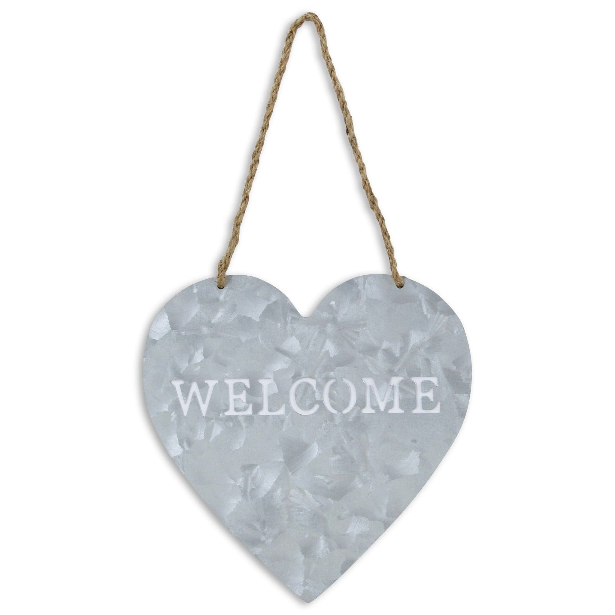 10" Gray Galvanized Metal Heart Shaped Welcome Wall Decor - Homeroots - Flyclothing LLC