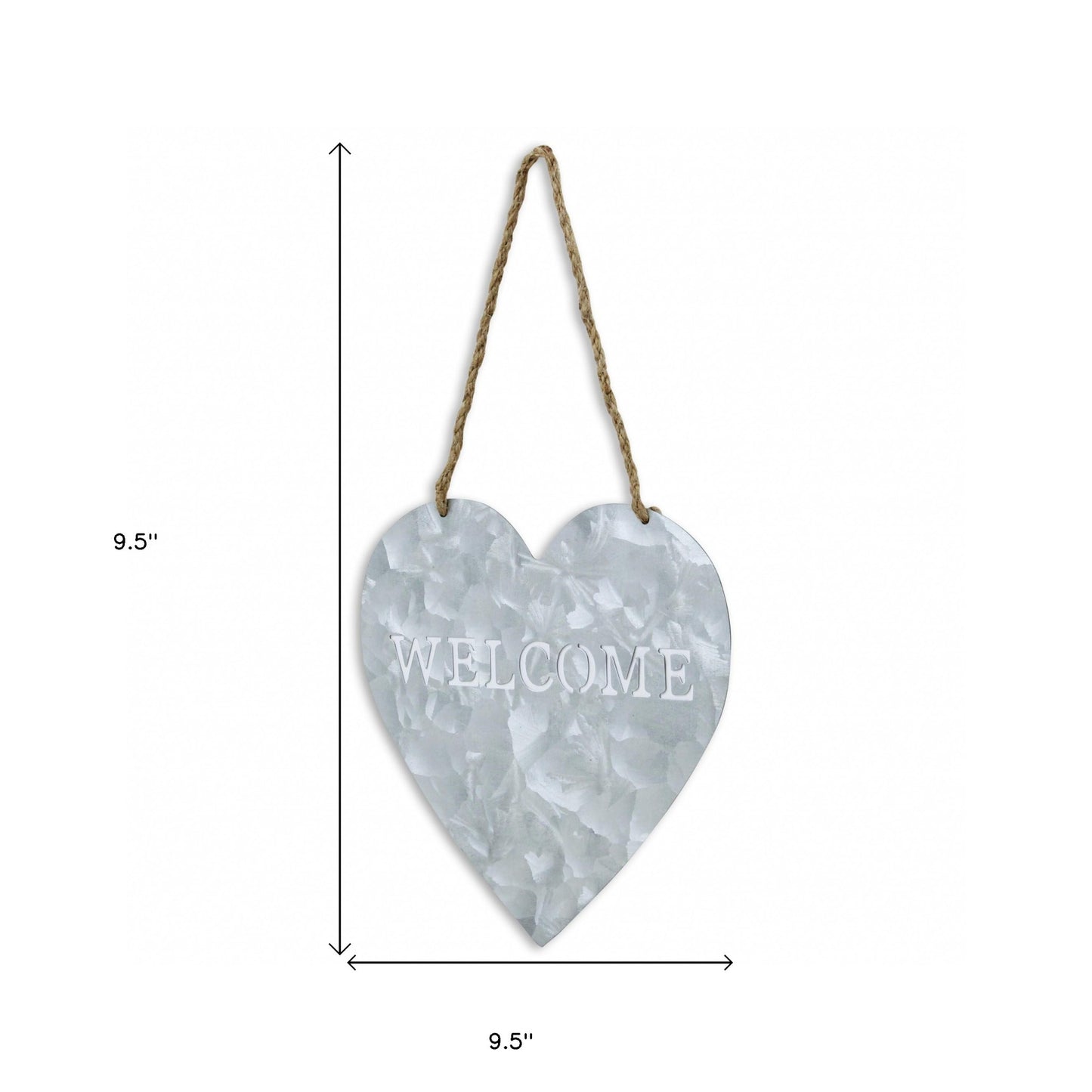 10" Gray Galvanized Metal Heart Shaped Welcome Wall Decor - Homeroots - Flyclothing LLC