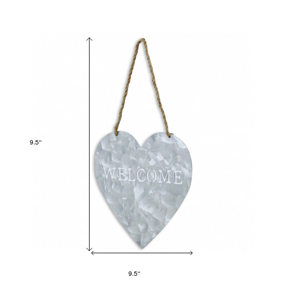 10" Gray Galvanized Metal Heart Shaped Welcome Wall Decor - Homeroots - Flyclothing LLC