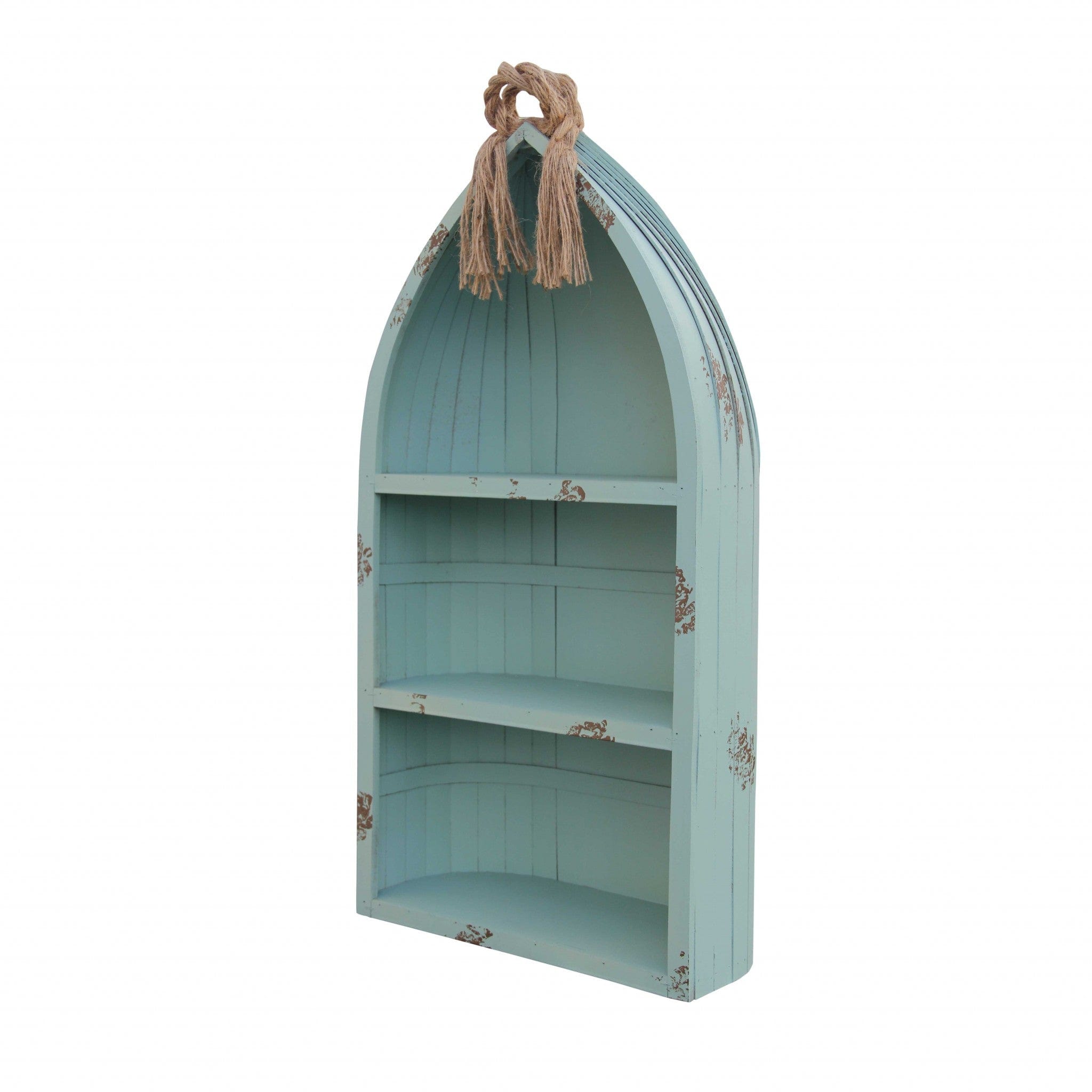 Distressed Blue Canoe Hanging Shelf - Homeroots
