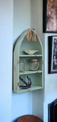 Distressed Blue Canoe Hanging Shelf