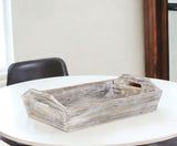 White Rustic Finish Wood Serving Tray With Handles - Homeroots