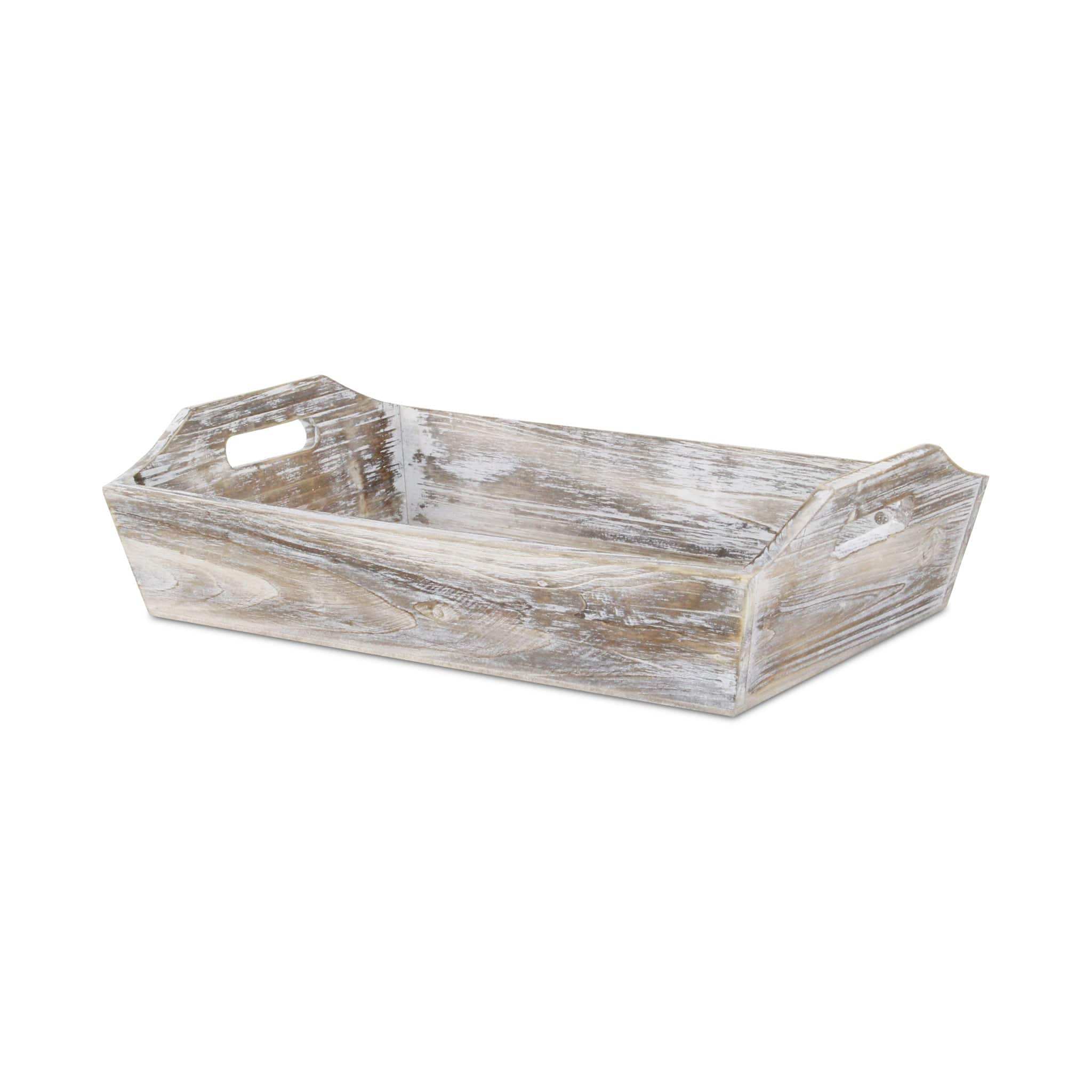 White Rustic Finish Wood Serving Tray With Handles - Homeroots - Flyclothing LLC
