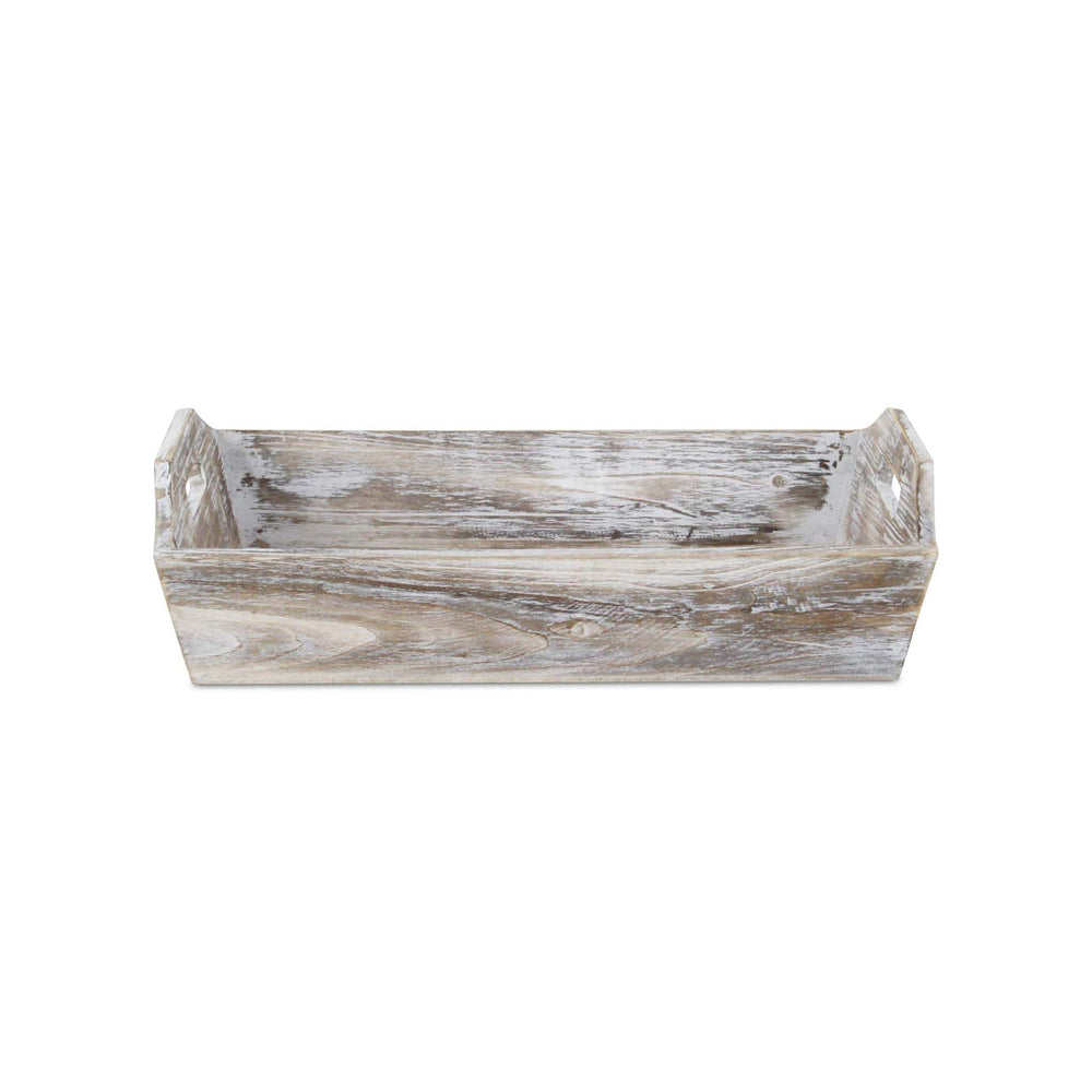 White Rustic Finish Wood Serving Tray With Handles - Homeroots - Flyclothing LLC