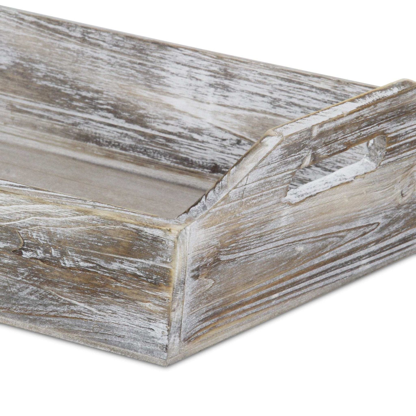 White Rustic Finish Wood Serving Tray With Handles - Homeroots - Flyclothing LLC