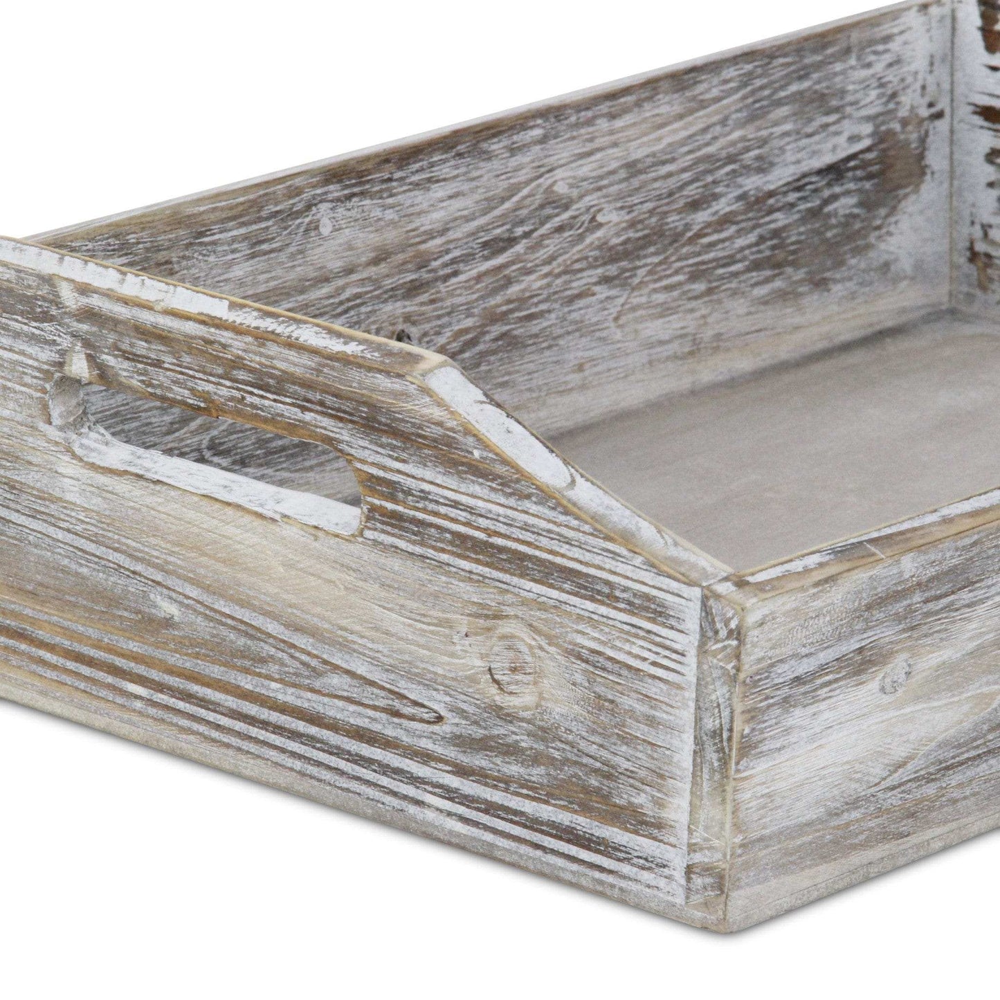 White Rustic Finish Wood Serving Tray With Handles - Homeroots - Flyclothing LLC