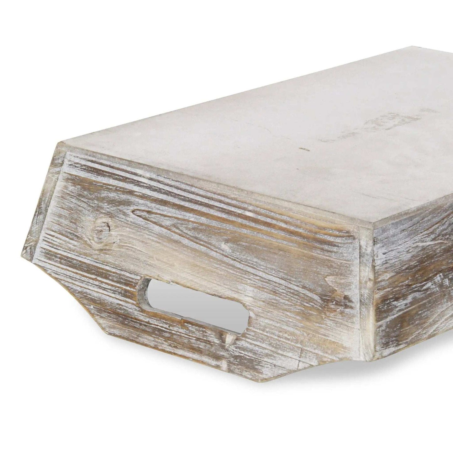 White Rustic Finish Wood Serving Tray With Handles - Homeroots - Flyclothing LLC