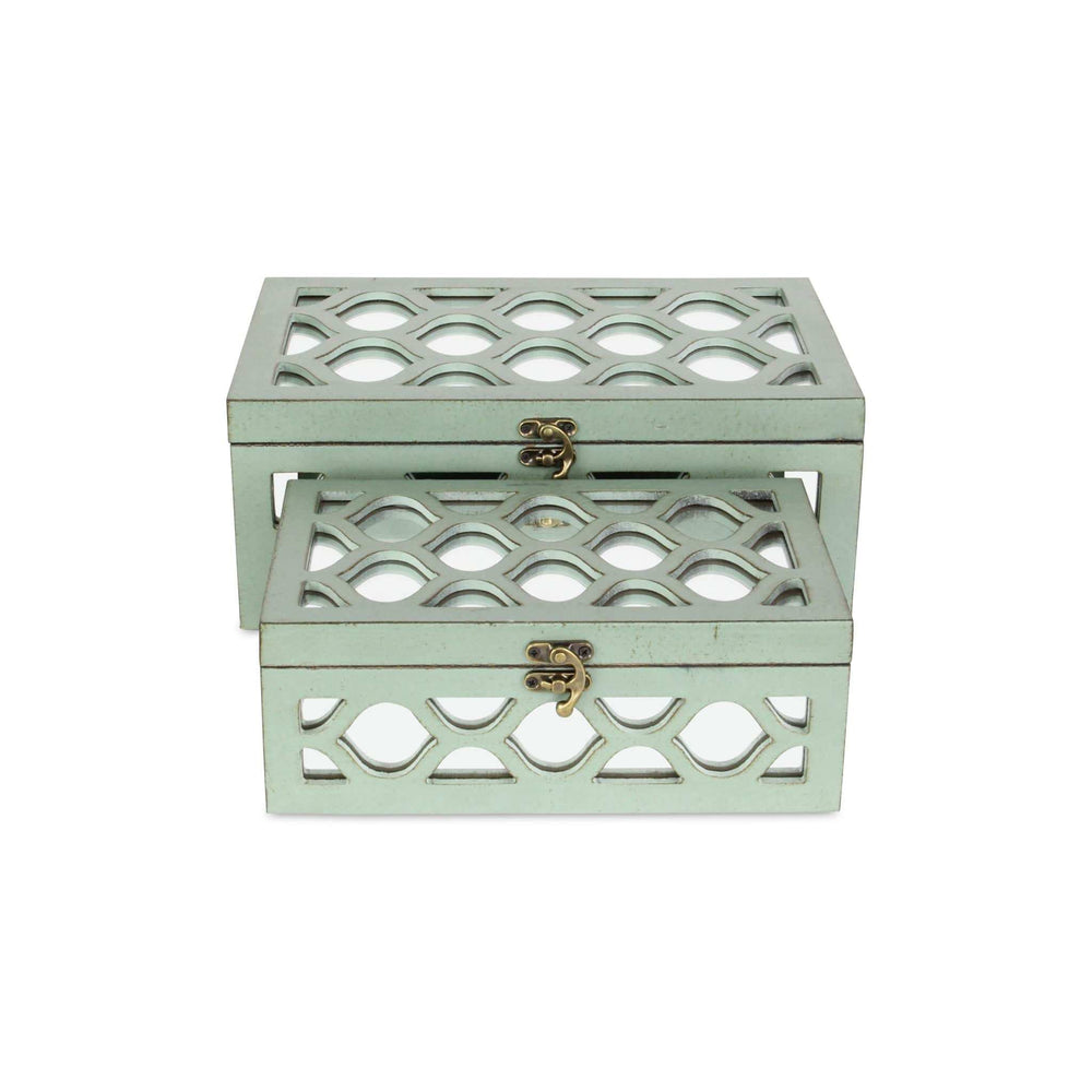 Set Of 2 Blue Wooden Boxes With Overlayed Mirror Panels - Homeroots - Flyclothing LLC