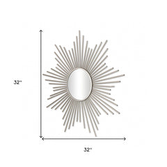 Striking Silver Metal Sunburst Design Wall Mirror