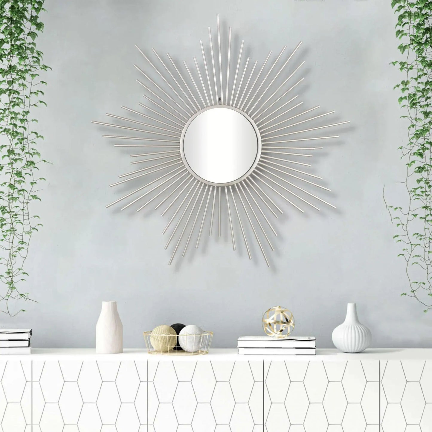 Striking Silver Metal Sunburst Design Wall Mirror - Homeroots - Flyclothing LLC