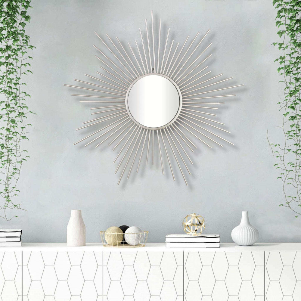 Striking Silver Metal Sunburst Design Wall Mirror - Homeroots - Flyclothing LLC