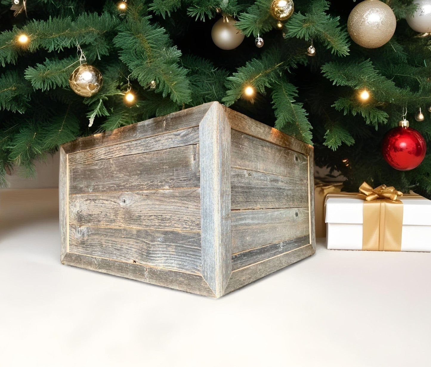 28" Natural Weathered Gray Plank Christmas Tree Collar - Homeroots - Flyclothing LLC