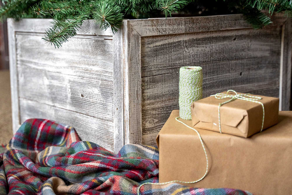 23" Gray White Wash Plank Christmas Tree Collar - Homeroots