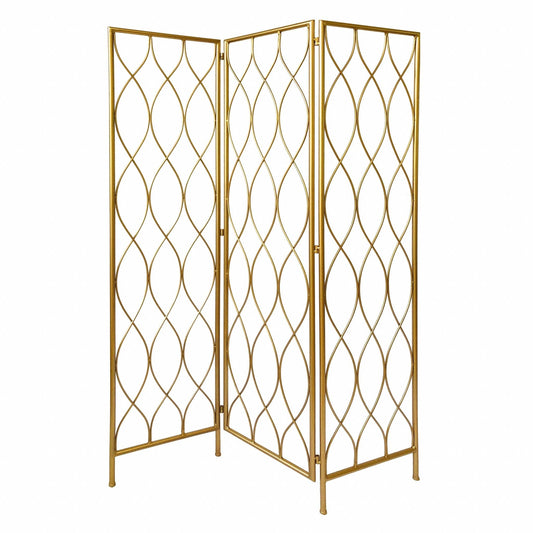 Golden Scroll Three Panel Room Divider Screen - Homeroots