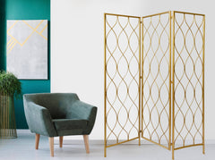 Golden Scroll Three Panel Room Divider Screen - Homeroots