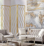 Golden Scroll Three Panel Room Divider Screen - Homeroots - Flyclothing LLC